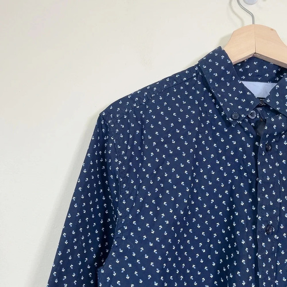 BEN  SHERMAN | NAVY PRINT BUTTON DOWN DRESS SHIRT - Picture 5 of 13